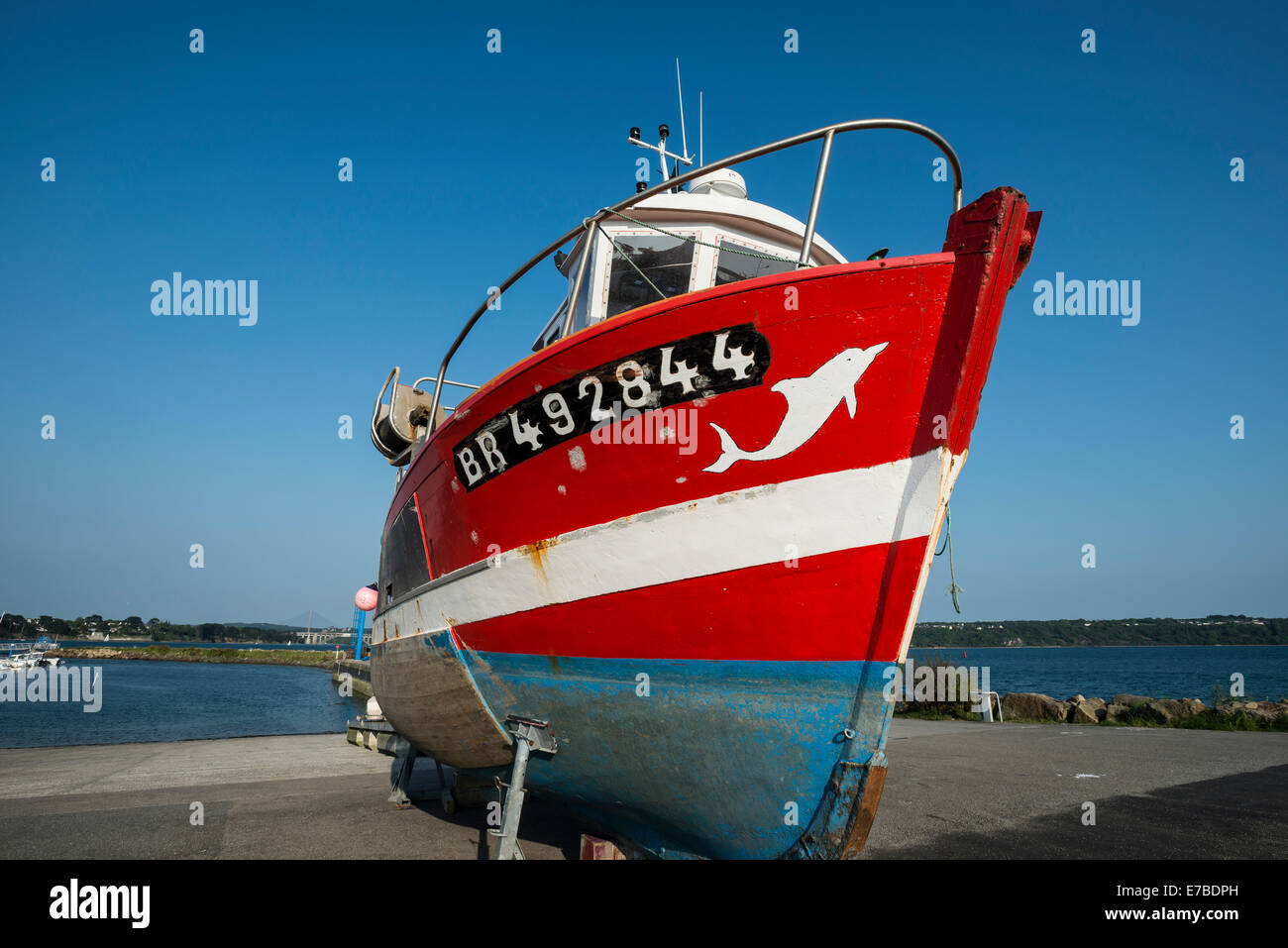 Fischerboot am Pier, Brest, Bretagne, Frankreich Stockfoto
