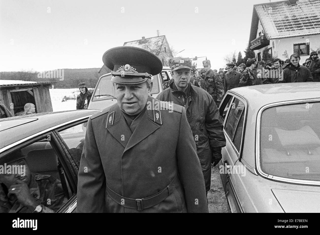 NATO-Übungen in Deutschland, militärische Beobachter des Warschauer Paktes (Januar 1986) Stockfoto