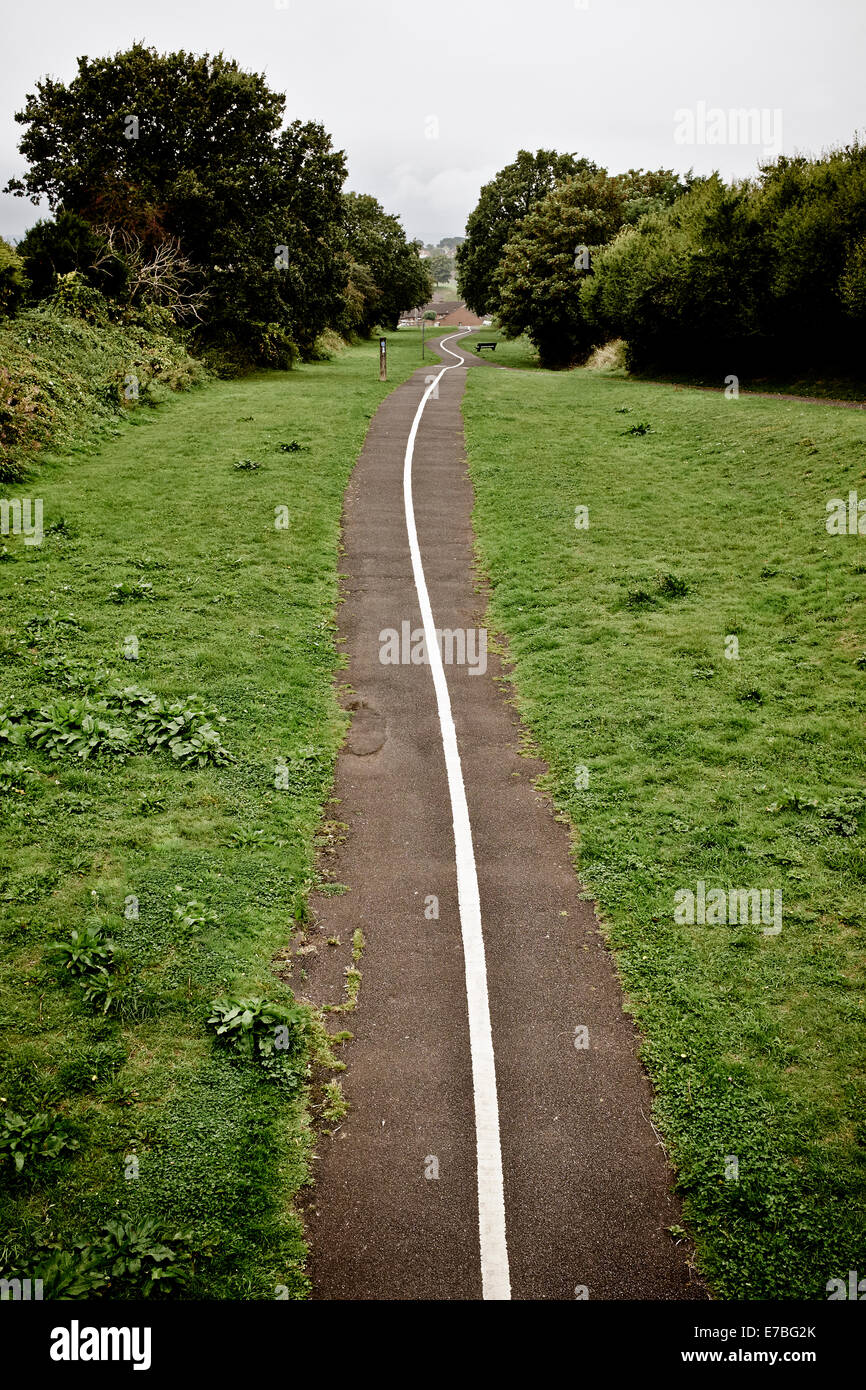 Weiße Trennlinie durch Landschaft. Stockfoto