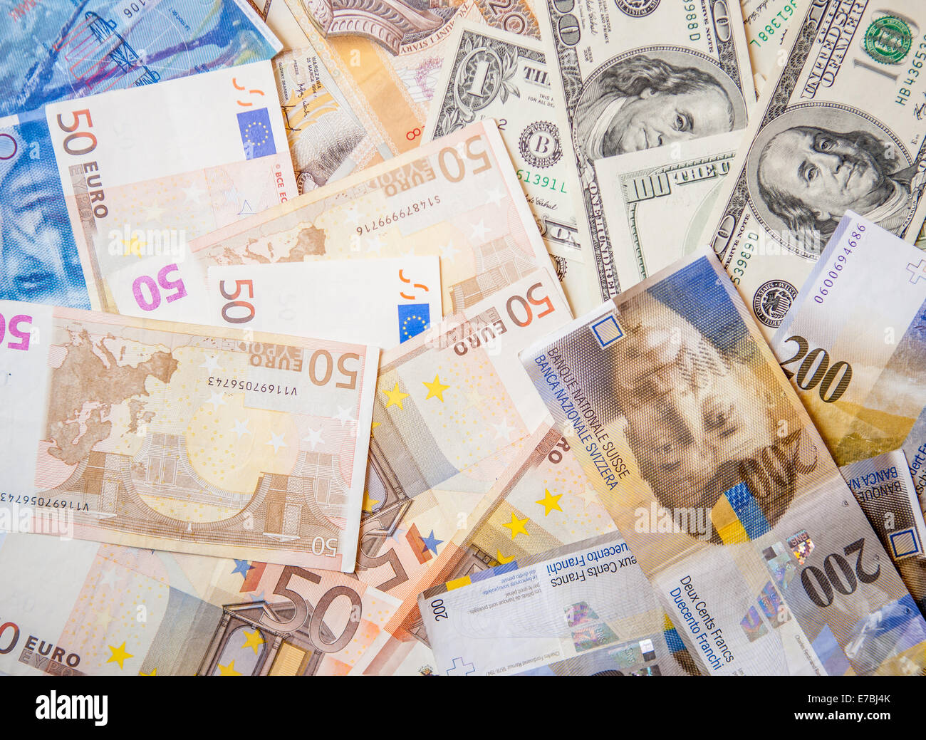 Geld Währung Exchange Euro-Dollar-Schweizer Franken polnischer zloty Stockfoto