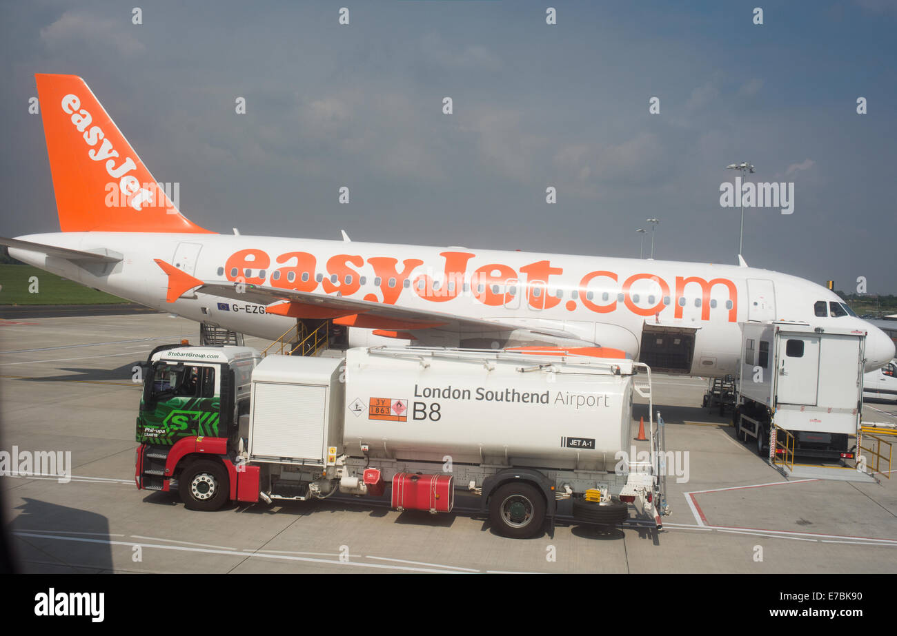 Southend Airport wird betrieben von der Stobart Gruppe und Easyjet haben eine Reihe von Airbus A319s es basiert. Stockfoto