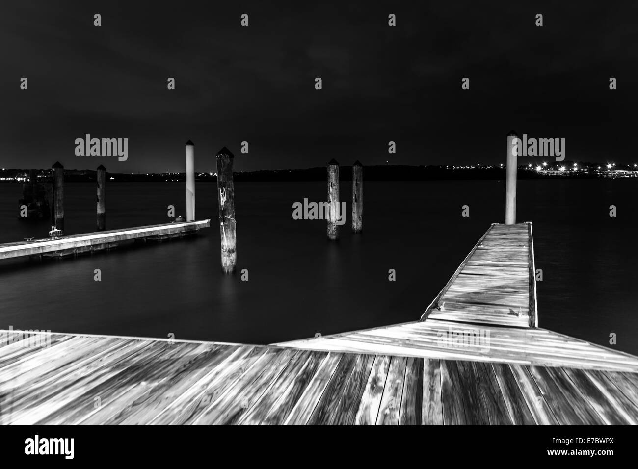 Docks in der Nacht in Alexandria, Virginia. Stockfoto