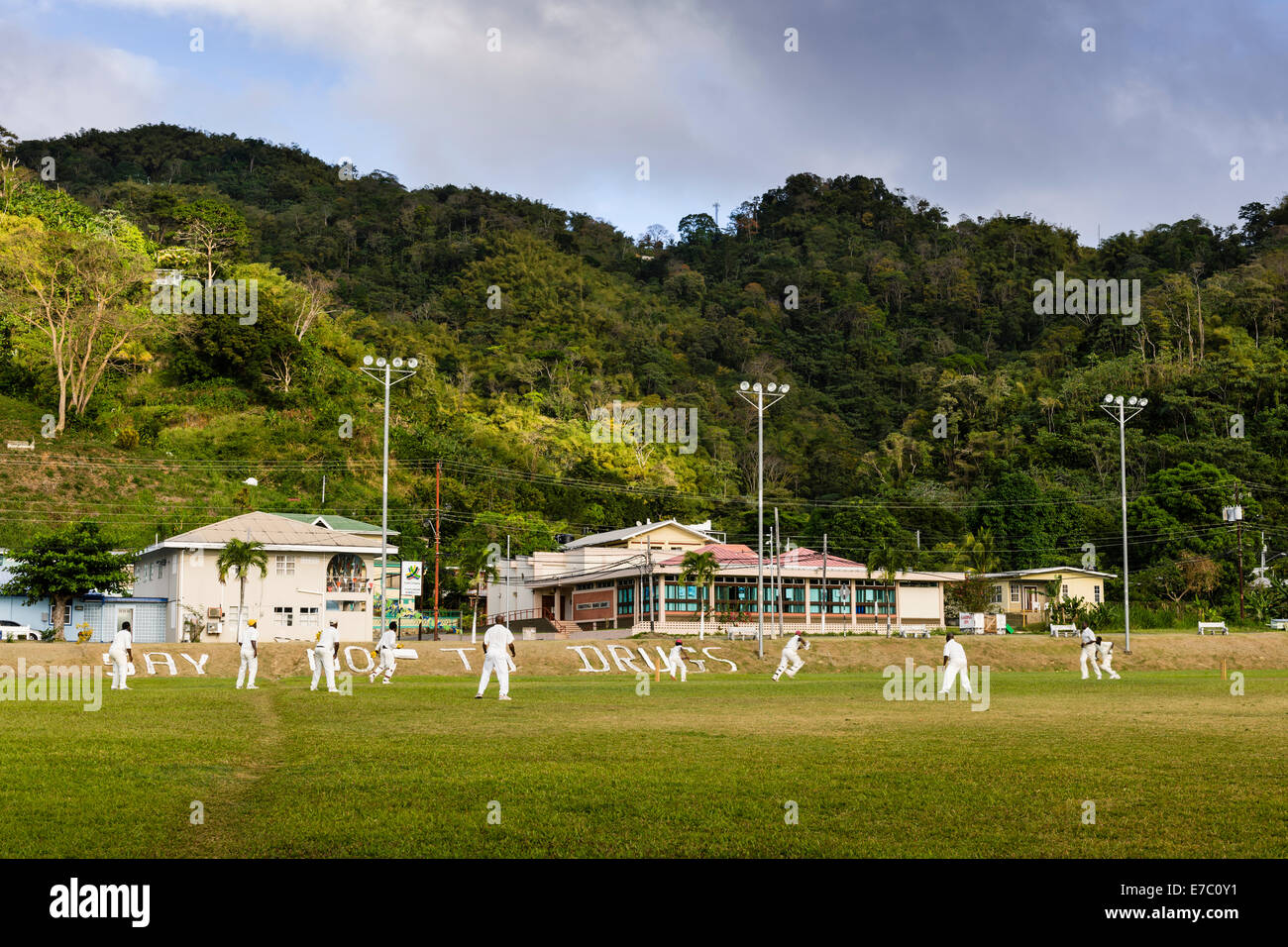 Fussball in Charlotteville im Eastern Tobago. Stockfoto
