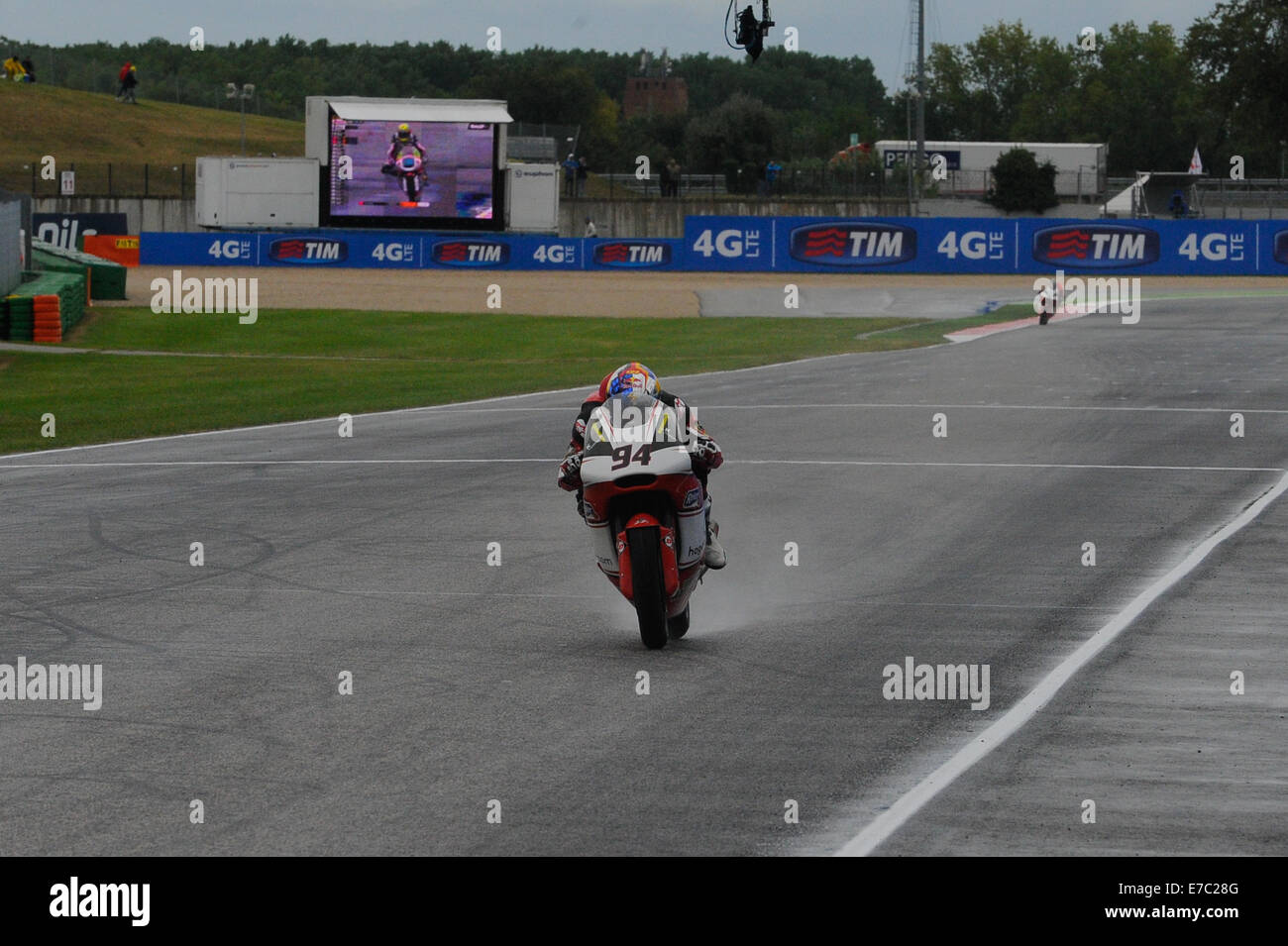 Misano, San Marino. 12. Sep, 2014. MotoGP2 und 3. San Marino Grand Prix-Praxis. Jonas Folger (AGR Team) beim freien Training Credit: Action Plus Sport/Alamy Live News Stockfoto