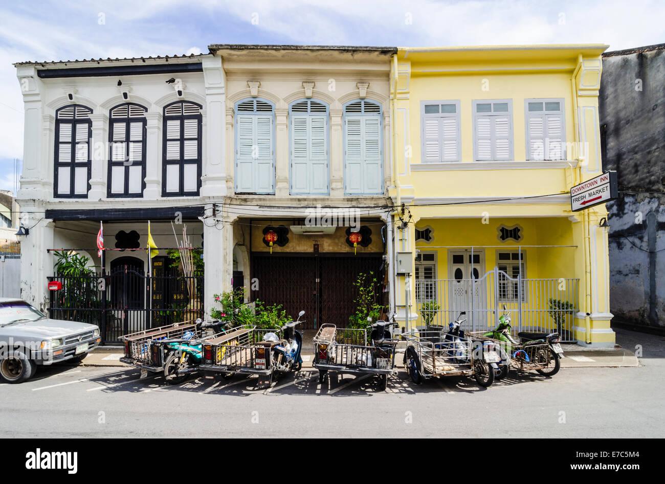 Chinesisch-portugiesischen Shop-Häuser in der Altstadt von Phuket, Insel Phuket, Thailand Stockfoto