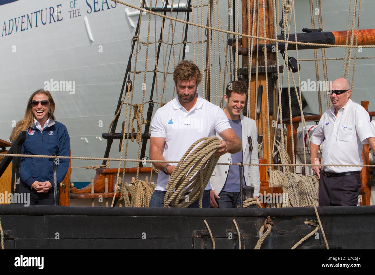 Joe Dixie Goodman, Iain Percy und Matt Baker am Southampton Boat show 2014 Stockfoto