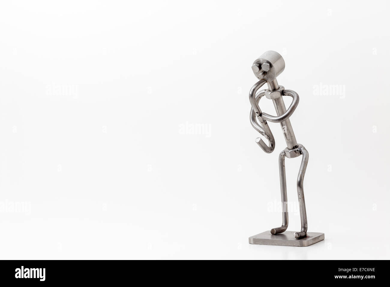 auf weiß, was Sie und Edelstahl Jazz-Saxophon Stockfoto