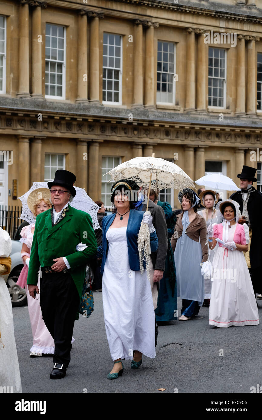 Jane Austen Grand Regency kostümiert Promenade am Bad 13. September 2014 Stockfoto