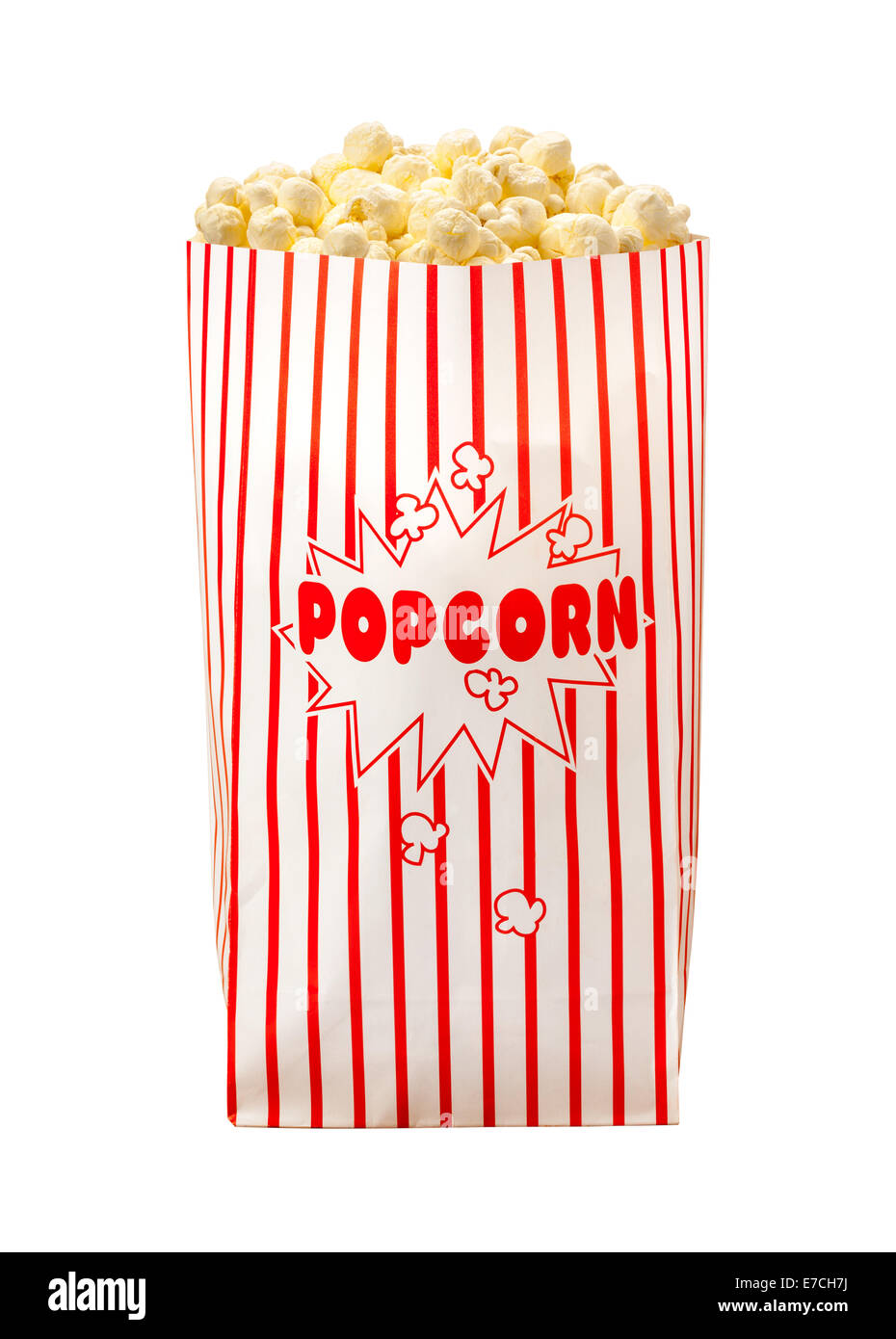 Popcorn-Tasche isoliert auf einem weißen Hintergrund. Stockfoto