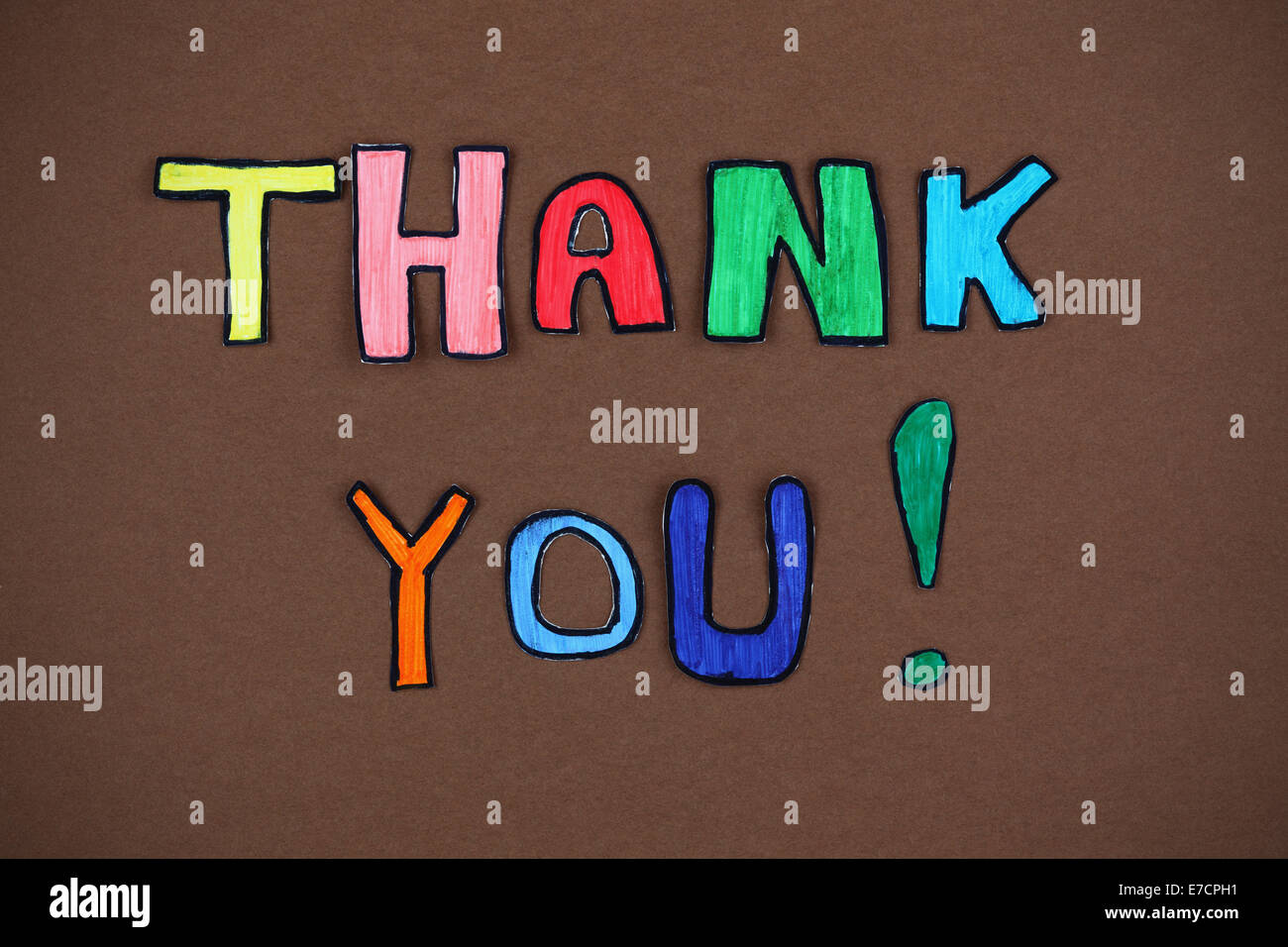 Farbiges Papier ausgeschnitten Worte "Thank You". Stockfoto