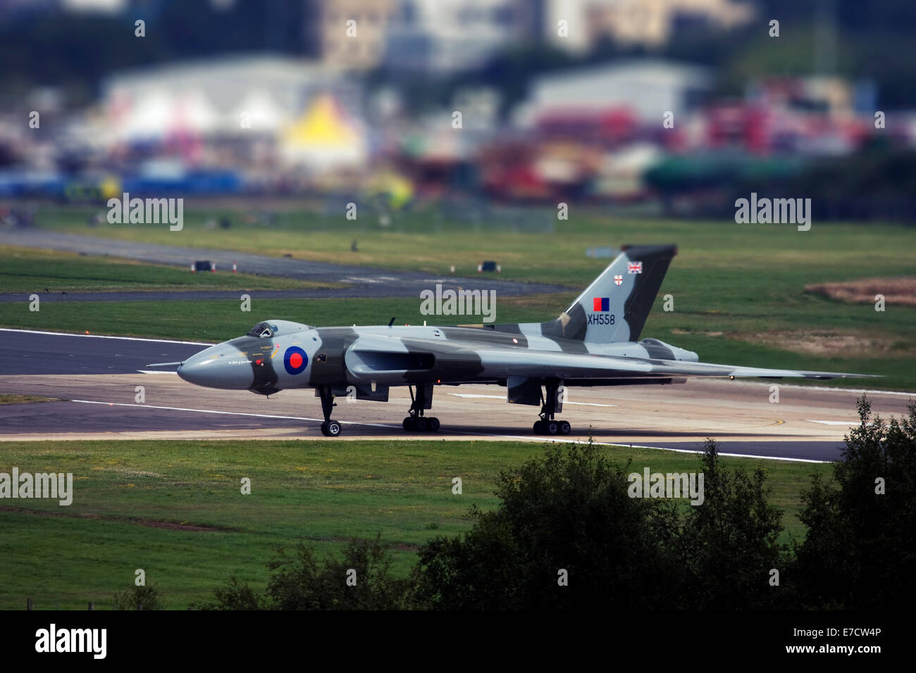 Strategische Bomber Avro 698 Vulcan B2 auf der Farnborough International Airshow 2014 Stockfoto