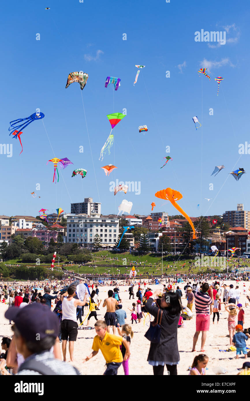 Menschen, die fliegenden Drachen am Bondi Festival of the Winds, 2014 Stockfoto