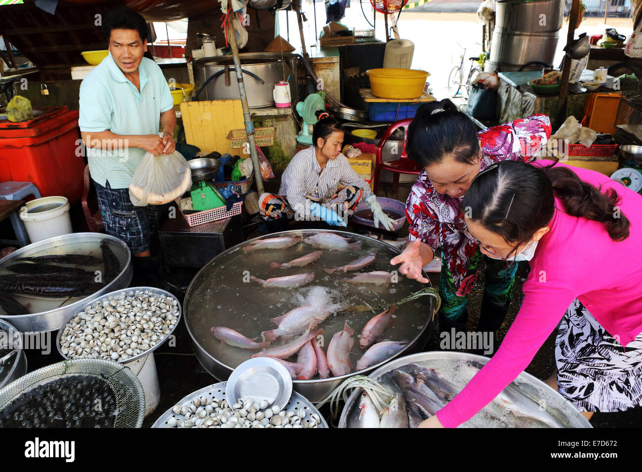 Ein Fisch auf dem lokalen Markt stall des Mekong-Flusses in Sa Dec, Vietnam. Stockfoto