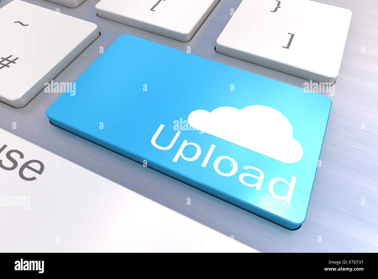 Eine bunte 3d gerenderte Darstellung ein Cloud hochladen Konzept auf einer Computertastatur Stockfoto