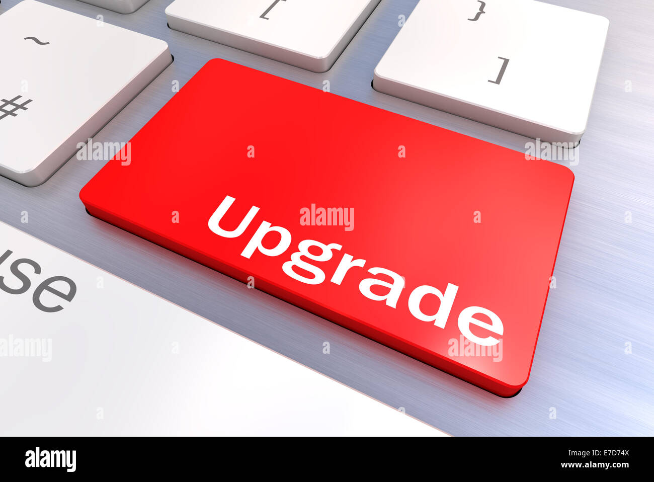 Eine bunte 3d gerenderte Darstellung, die eine Upgrade-Konzept-Tastatur Stockfoto