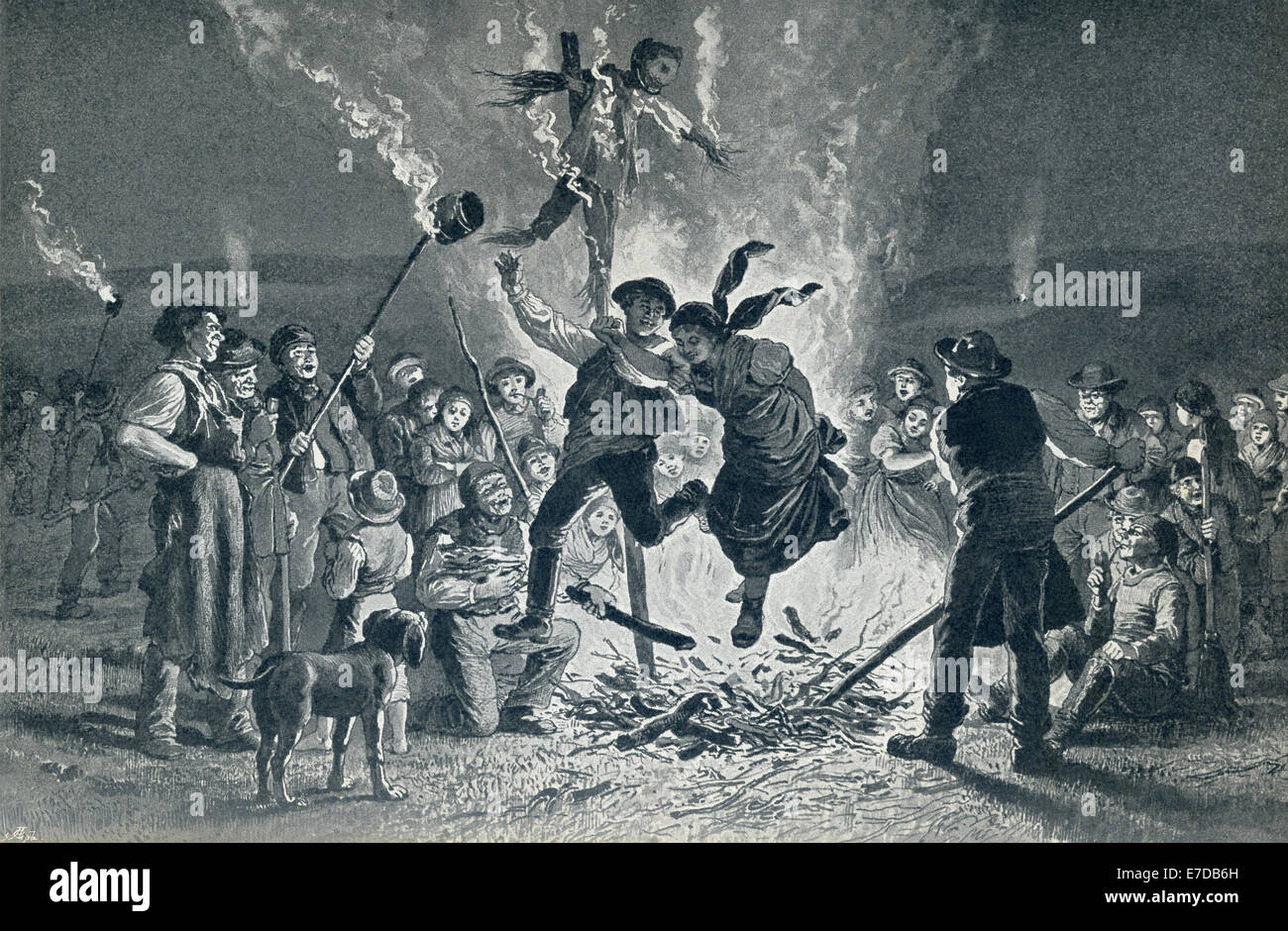 19. Jahrhundert die Grafik zeigt ein Lagerfeuer im Hochsommer im Jahre 1879. Mittsommer ist auch bekannt als Johannistag. Stockfoto