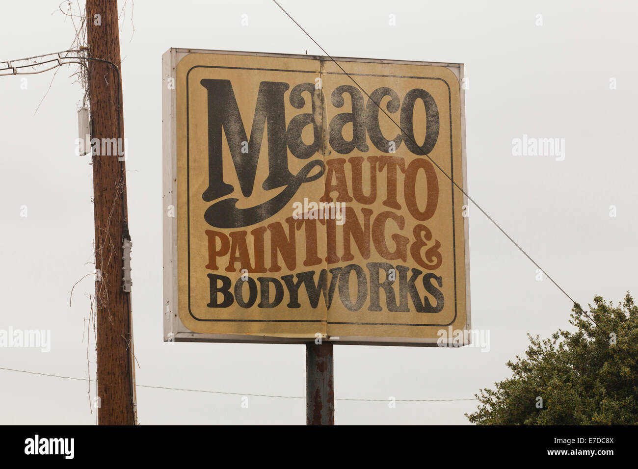 Vintage Maaco Auto Malerei & Bodyworks Zeichen - Kalifornien USA Stockfoto