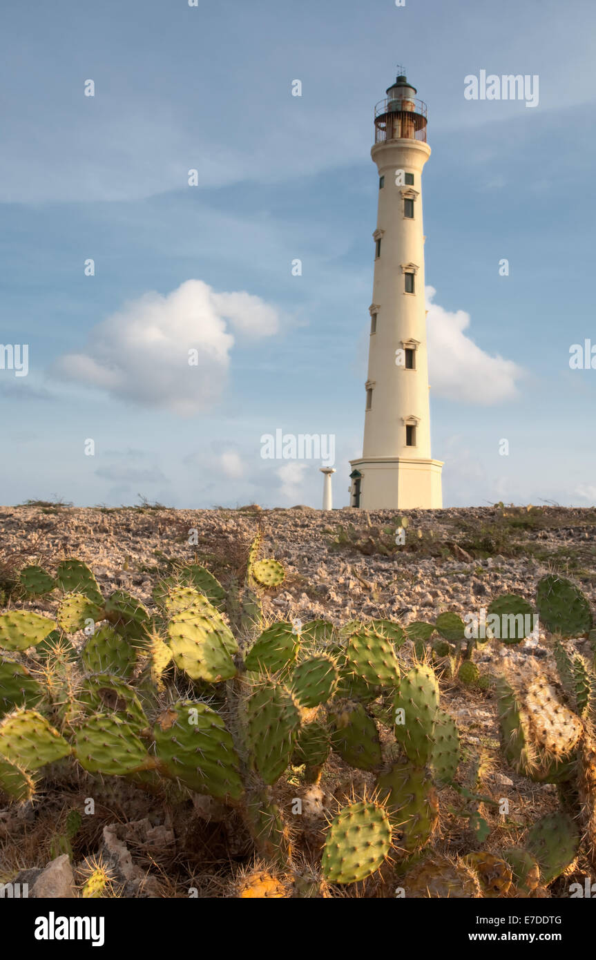 Sunrise beleuchtet die California Leuchtturm an der Nordspitze von Aruba. Stockfoto