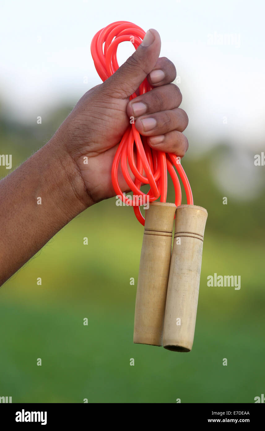 Springseil mit selektiven Fokus in der hand Stockfoto