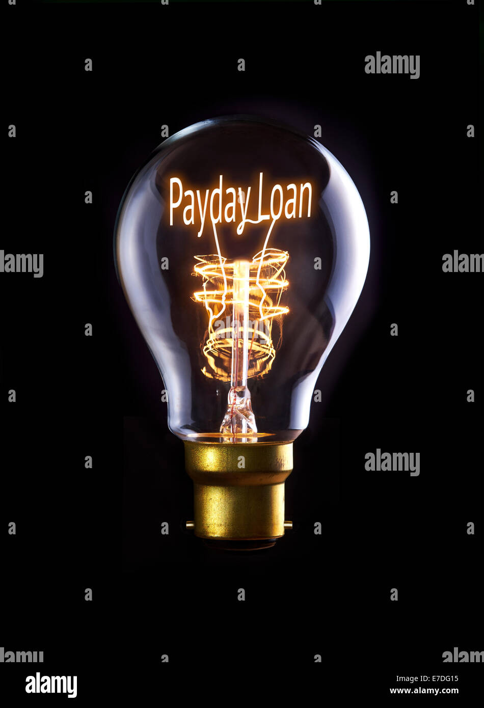 Zahltag Darlehen Konzept in ein Filament-Glühbirne. Stockfoto