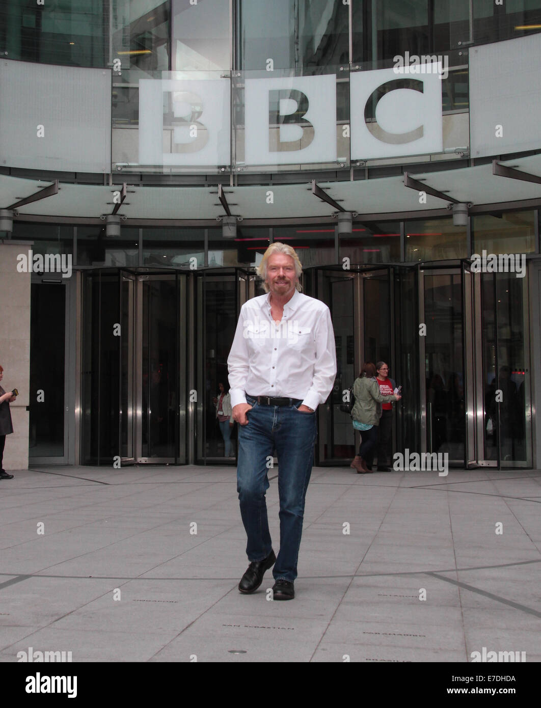 London, UK, 15. September 2014: Sir Richard Branson gesehen bei der BBC Gebäude in London Stockfoto