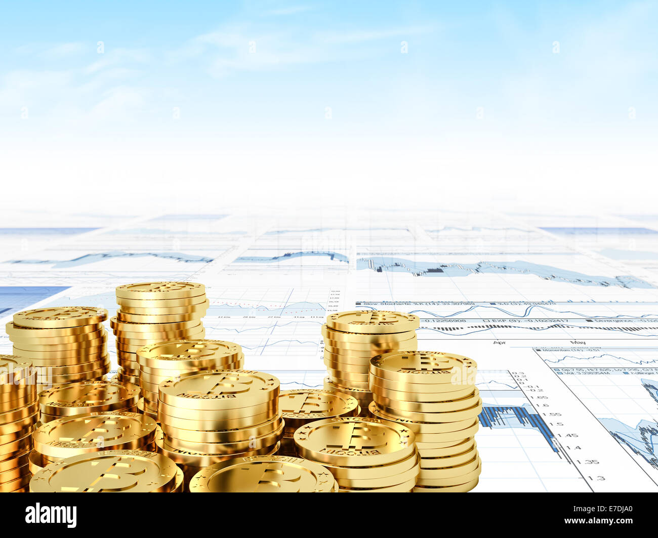 3D golden Bitcoin finanziellen Hintergrund Stockfoto