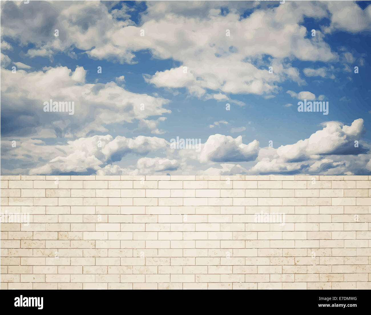 Ziegelwand mit Wolken und Himmel Stockfoto