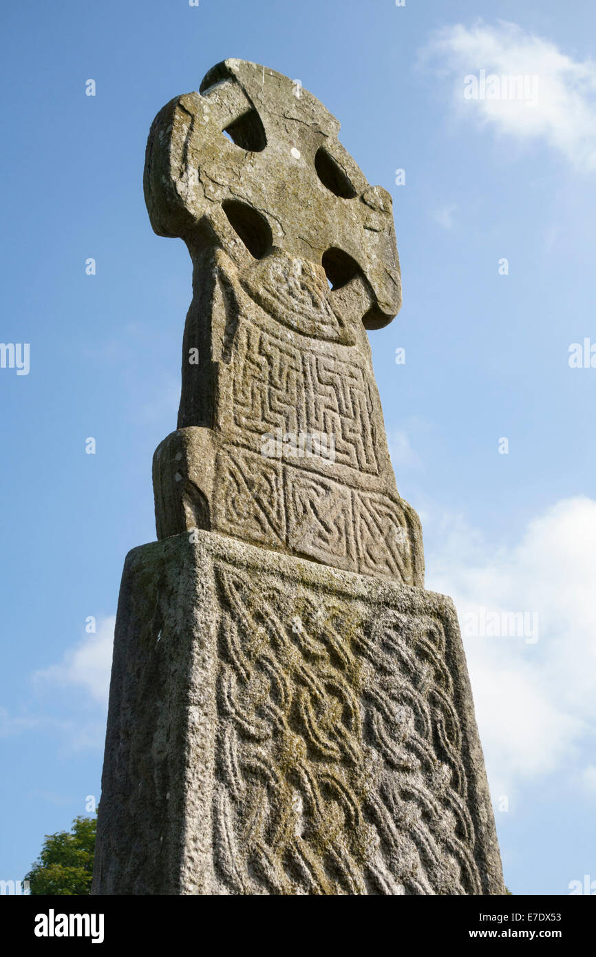 Die 11c Carew kreuzen sich am Carew Castle, Pembrokeshire. Eine hervorragende Keltenkreuz 4m hoch in Erinnerung an König Maredudd ap Edwin, starb 1035 Stockfoto