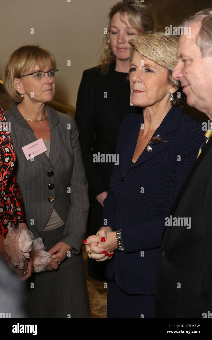 CSR-Anwalt gewinnt Sarah Ramwell Qantas Australian Frau des Jahres in der UK Award 2014 nahmen The Hon Julie Bischof MP, Minister für auswärtige Angelegenheiten.  Mitwirkende: Hon Julie Bischof MP wo: London, Vereinigtes Königreich bei: 11. März 2014 Stockfoto