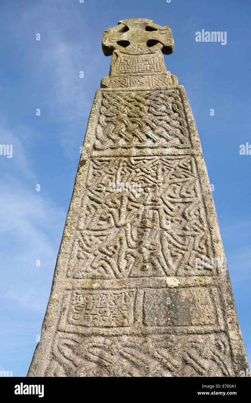 Die 11c Carew kreuzen sich am Carew Castle, Pembrokeshire. Eine hervorragende Keltenkreuz 4m hoch in Erinnerung an König Maredudd ap Edwin, starb 1035 Stockfoto