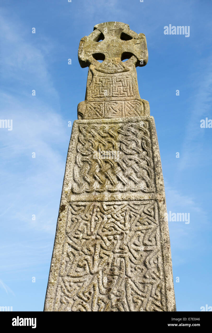 Die 11c Carew kreuzen sich am Carew Castle, Pembrokeshire. Eine hervorragende Keltenkreuz 4m hoch in Erinnerung an König Maredudd ap Edwin, starb 1035 Stockfoto