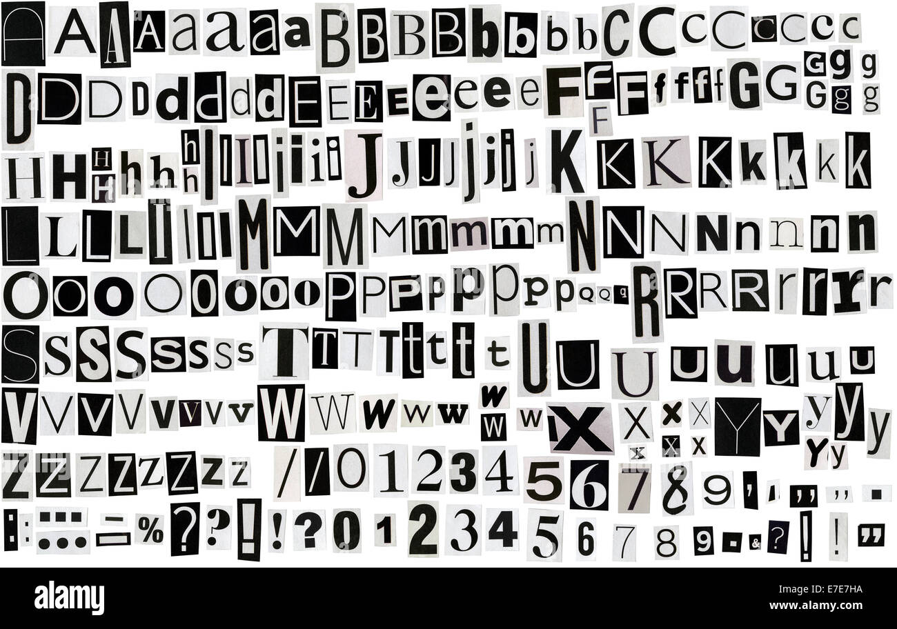 Zeitung, Zeitschrift Alphabet mit Buchstaben, Zahlen und Symbole  Stockfotografie - Alamy