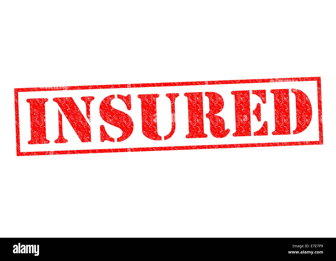 VERSICHERTE, die roten Stempel auf einem weißen Hintergrund. Stockfoto