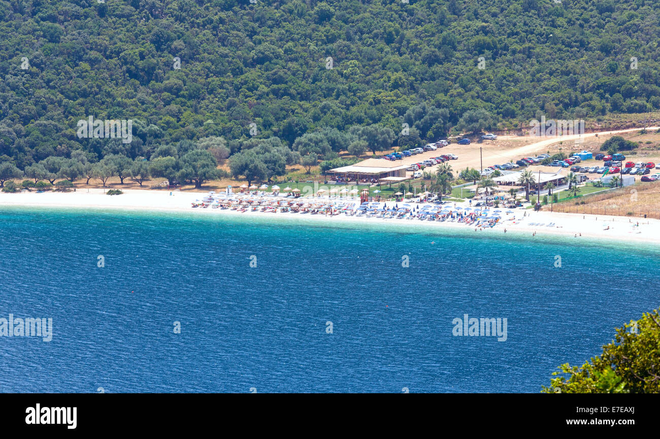 Antisamos Strand. Top Sommer Blick (Griechenland, Kefalonia). Alle Menschen sind nicht erkennbar. Stockfoto