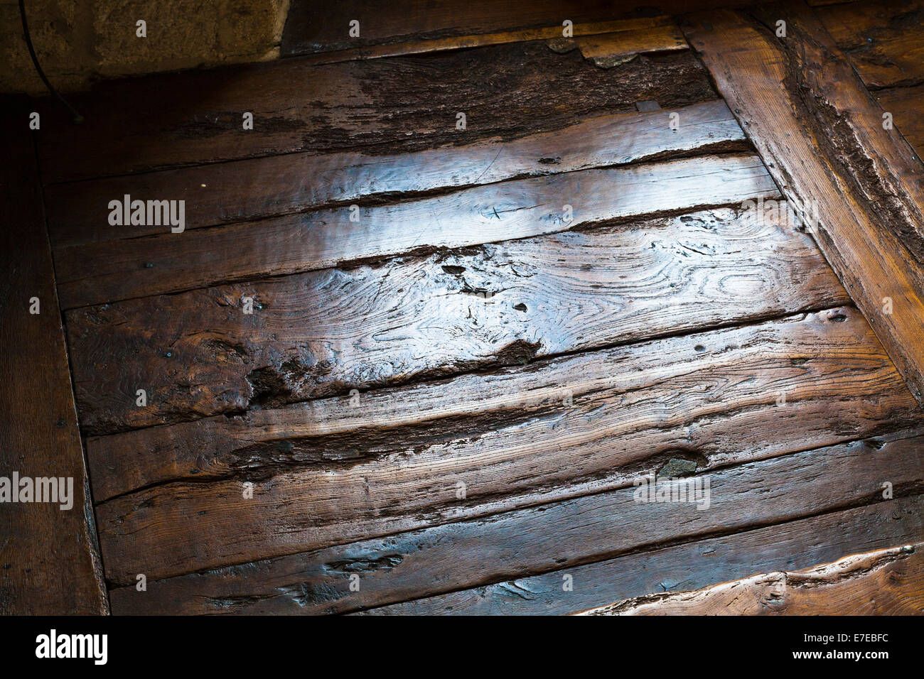 18c Holzboden im französischen Chateau de Monbazillac. Stockfoto