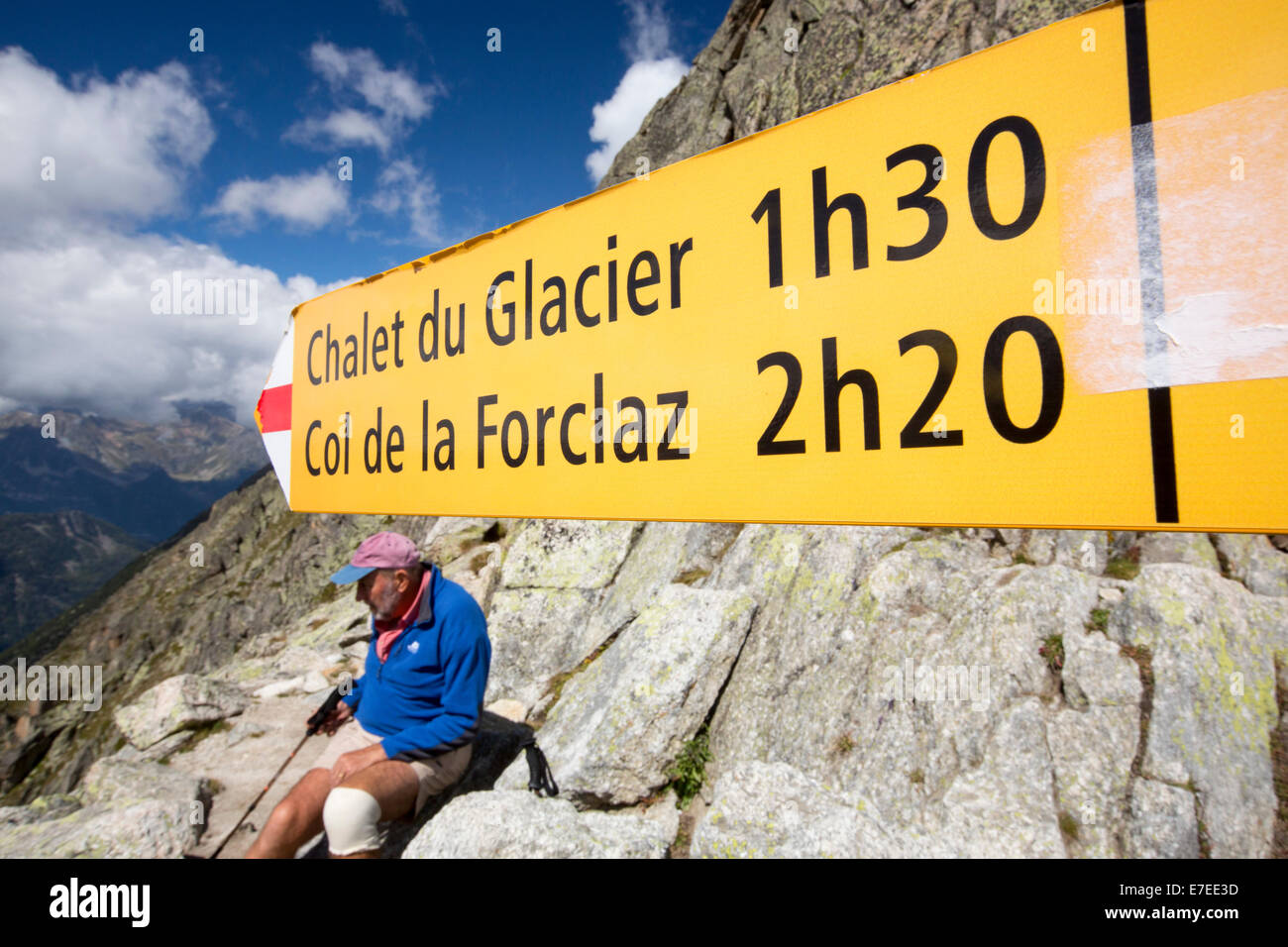 Die Fenetre D' Arpette 2665 m in den Schweizer Alpen auf der Tour Du Mont Blanc. Stockfoto Die Fenetre D' Arpette 2665 m in den Schweizer Alpen auf der Tour Du Mont Blanc. Stockfoto