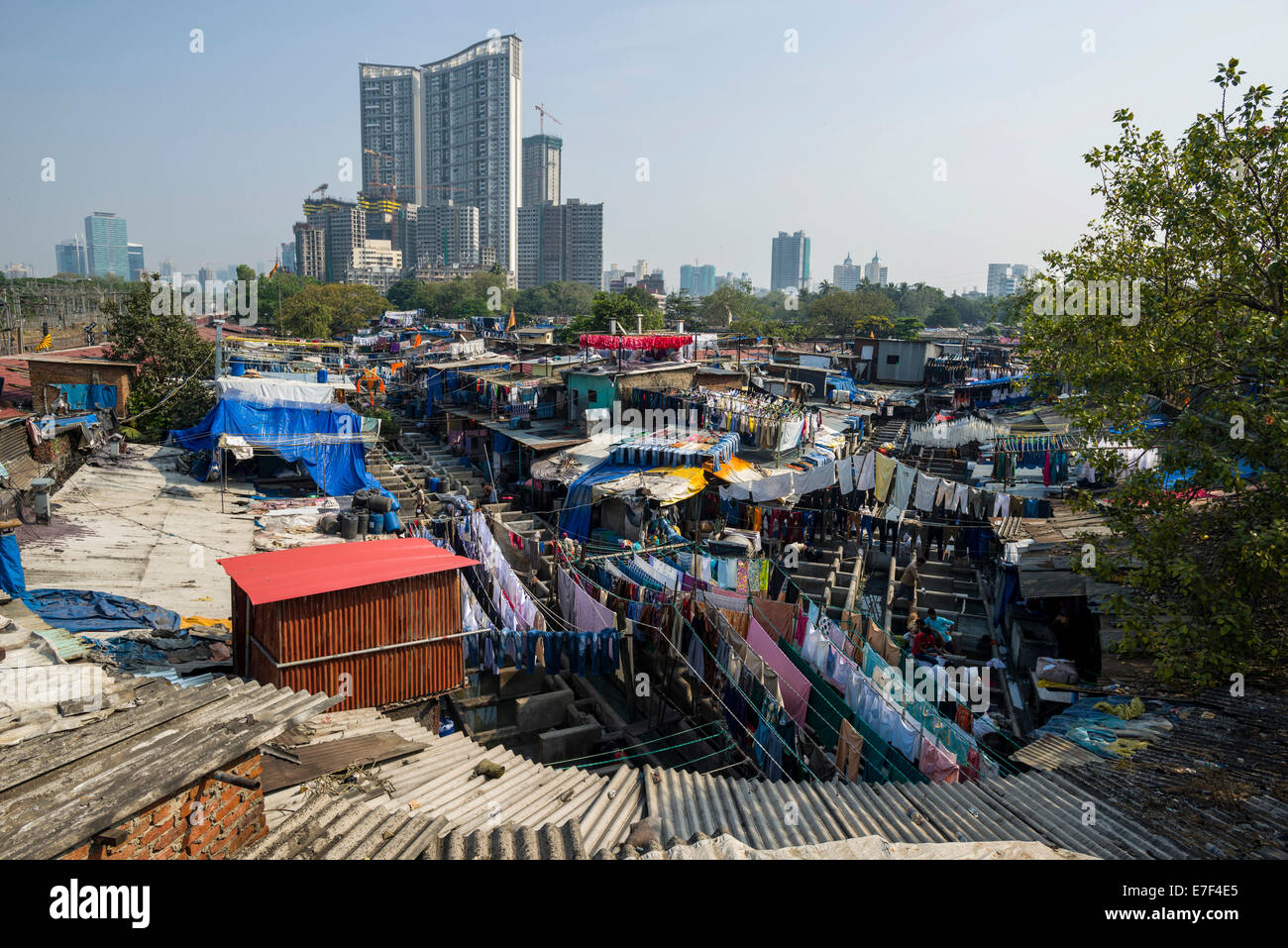 Mahalaxmi Dhobi Ghat, Wäsche Bezirk von Mumbai, Maharashtra, Indien Stockfoto