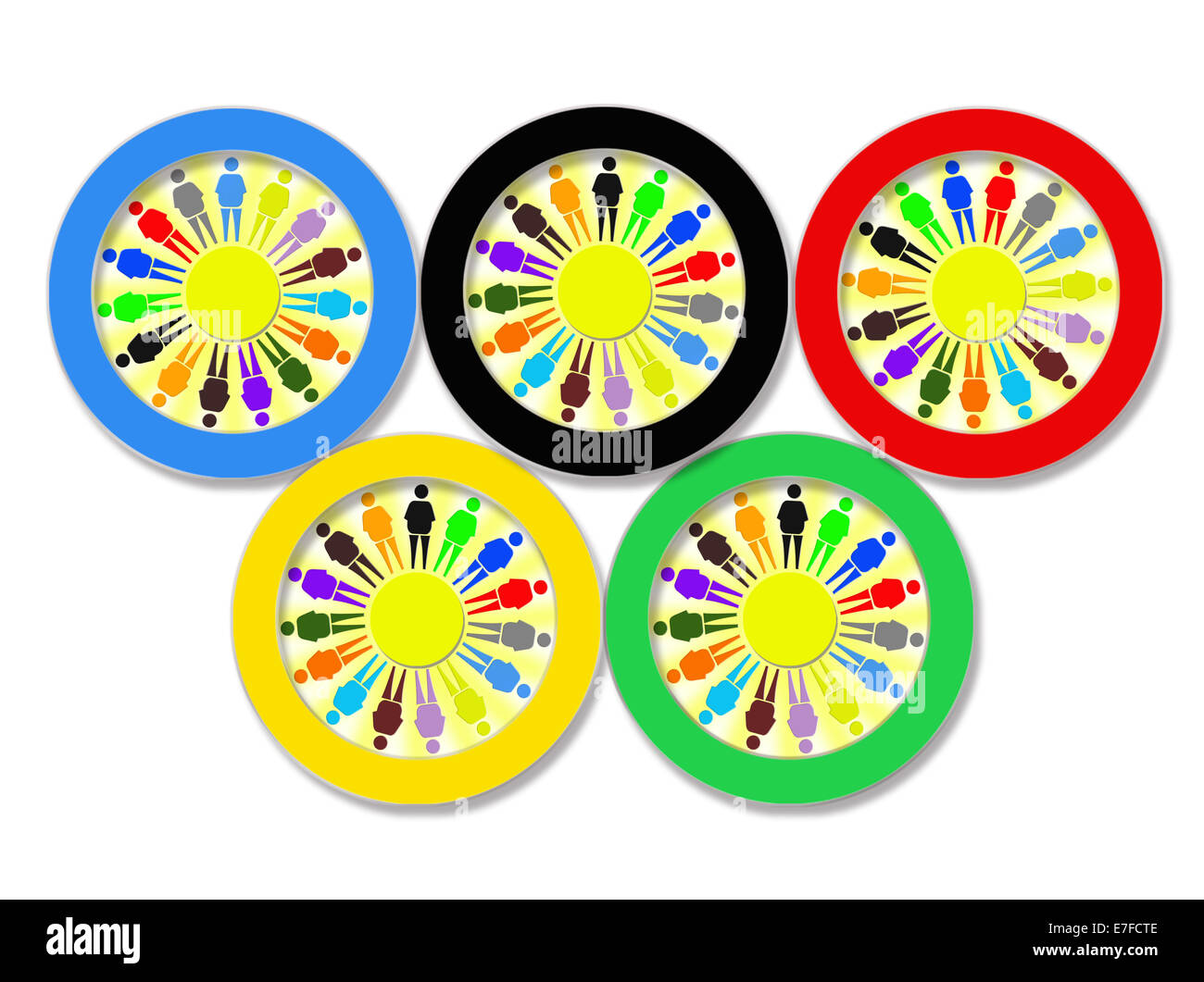 Multicolor Olympischen Ringen auf dem weißen Hintergrund isoliert Stockfoto