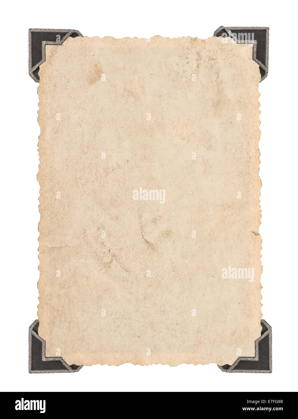 alte Fotokarte mit Ecke isoliert auf weißem Hintergrund. Retro-Stil-Fotorahmen Stockfoto