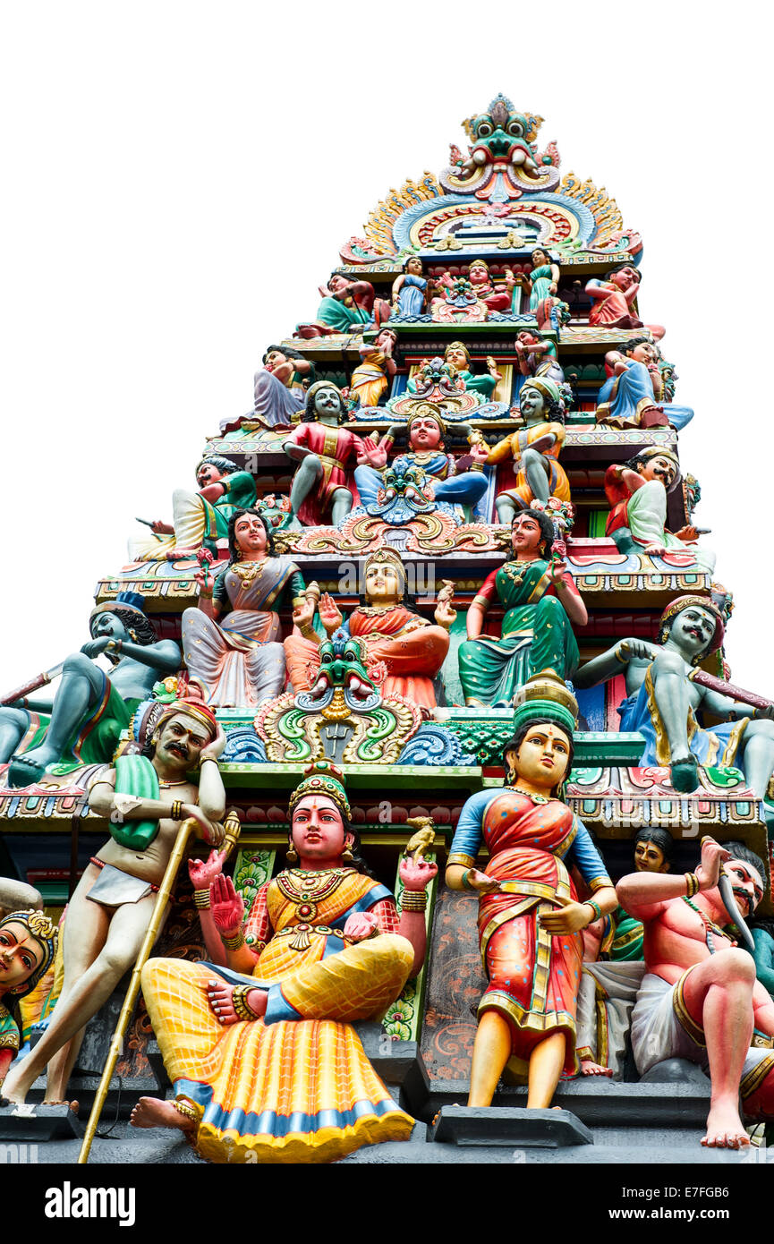 Detail der ältesten hindu-Tempel Sri Mariamman in Singapur isoliert auf weiss Stockfoto Detail der ältesten hindu-Tempel Sri Mariamman in Singapur isoliert auf weiss Stockfoto