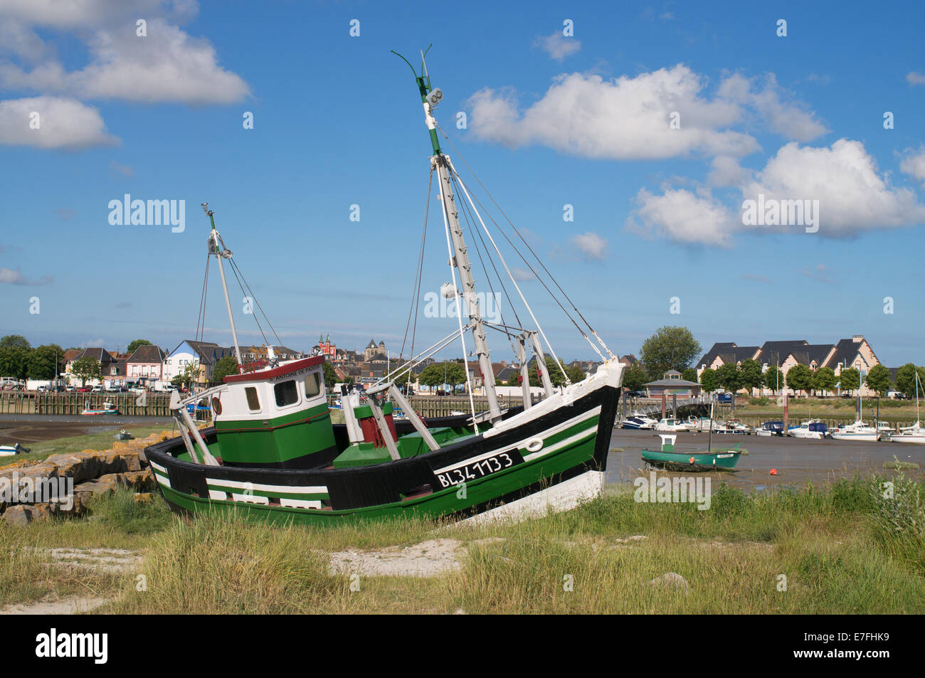 Restauriert, Angelboot/Fischerboot Saint-Antoine-de-Padoue bei Le Crotoy, Somme, Picardie, Frankreich, Europa Stockfoto