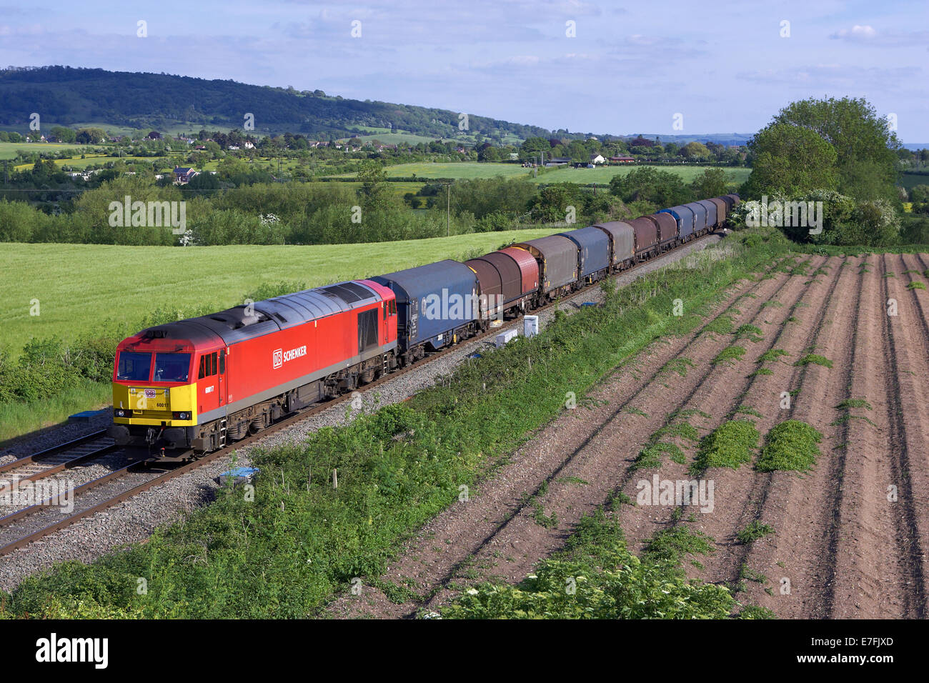 DBS Klasse 60 Nr. 60017 Köpfe durch Defford, Worcestershire mit 6E47 13:28 Margam - Tees Hof Stahl. 06.02.13. Stockfoto