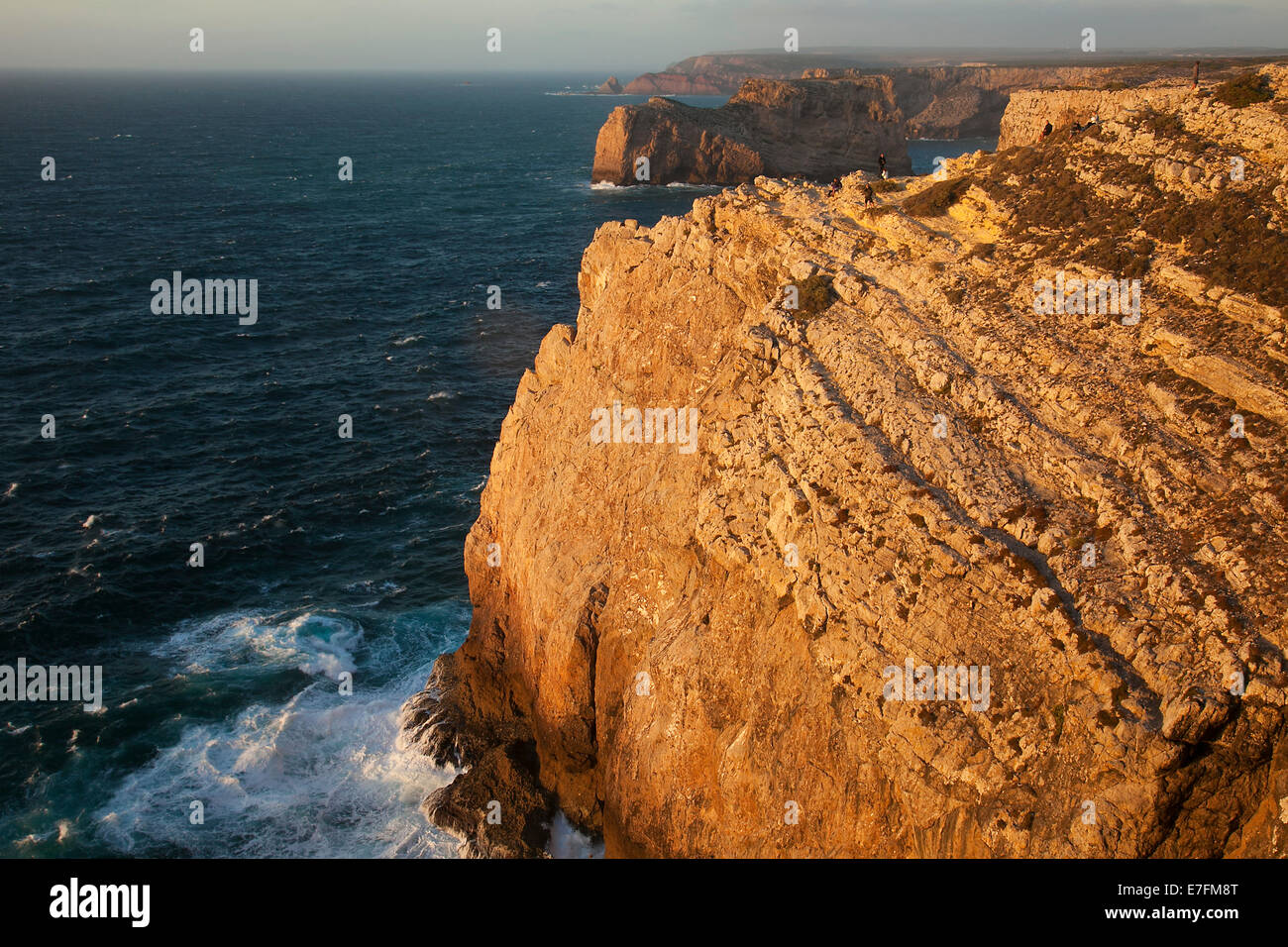 Meeresklippen entlang der Nordküste von Kap St. Vincent / Cabo de São Vicente, Algarve, Portugal Stockfoto