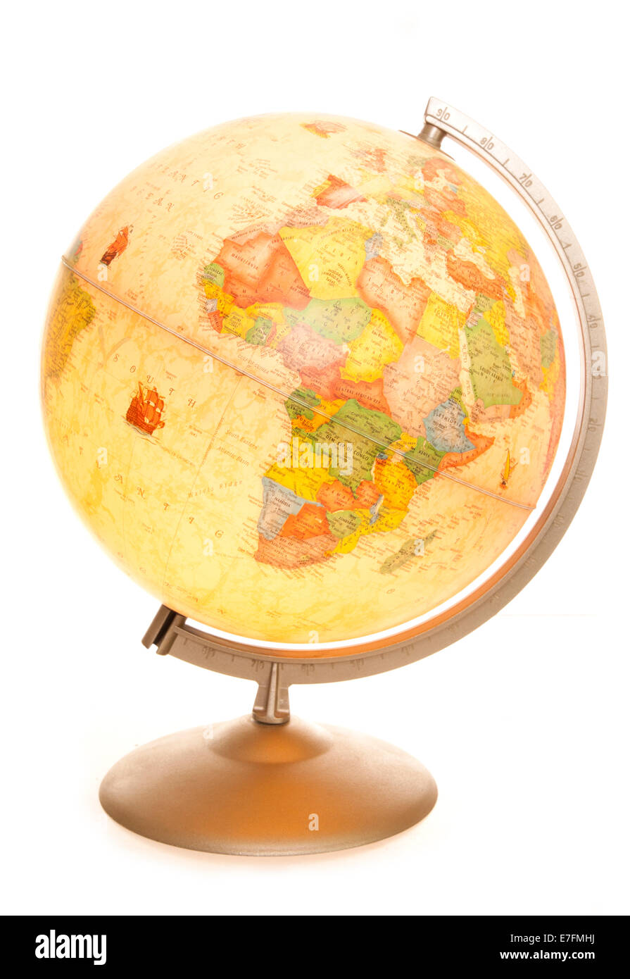 Vintage Welt Karte Globus glühende Studio Ausschnitt Stockfoto