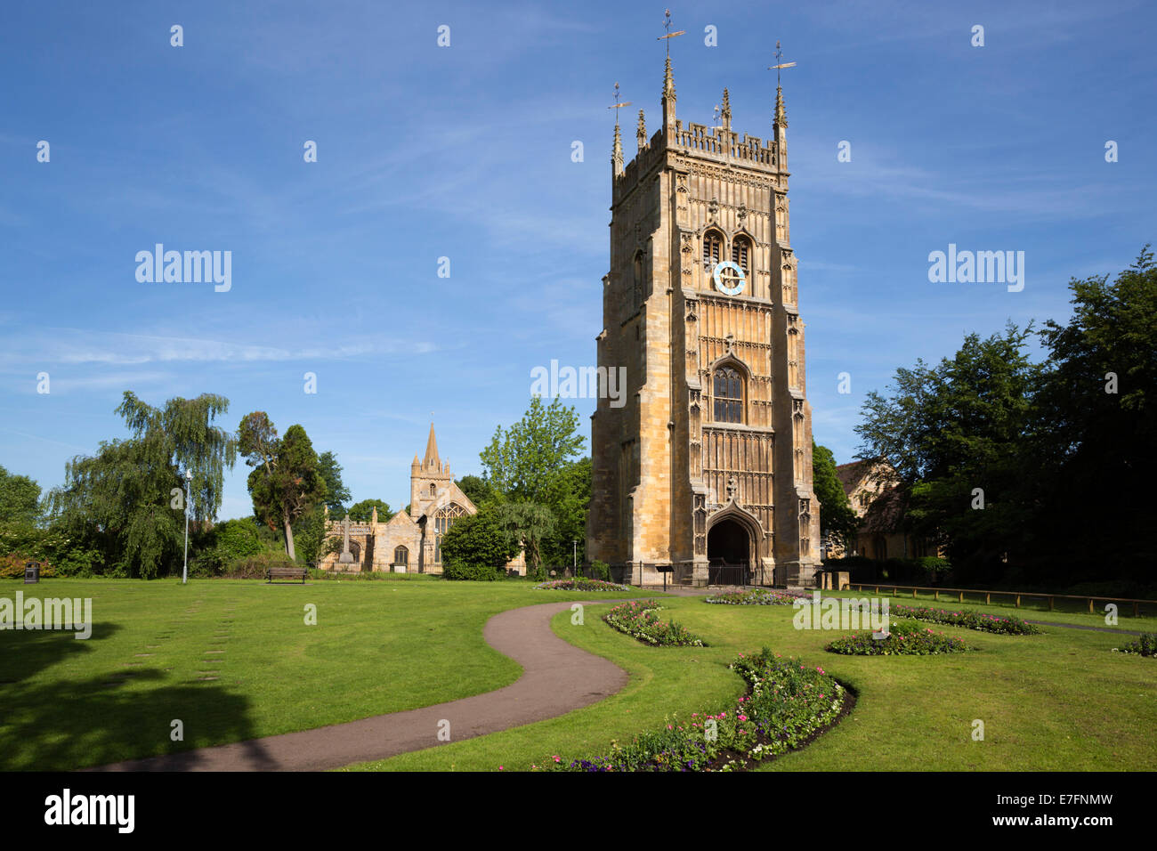 Der Glockenturm und die Kirche St Lawrence, Abbey Park, Evesham, Worcestershire, England, Vereinigtes Königreich, Europa Stockfoto