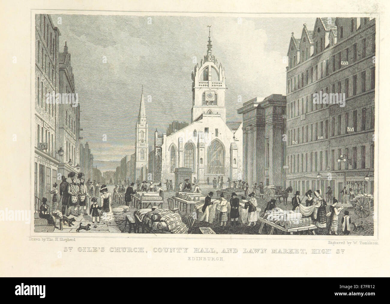 MA(1829) p.069 - St Giles Kirche, County Hall und Rasen-Markt High St, Edinburgh - Thomas Hosmer Shepherd Stockfoto