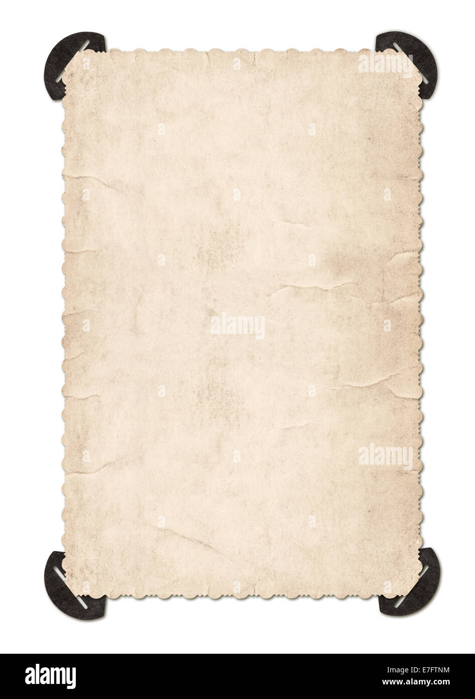 alte Fotokarte mit Ecke isoliert auf weißem Hintergrund. Retro-Stil-Fotorahmen Stockfoto