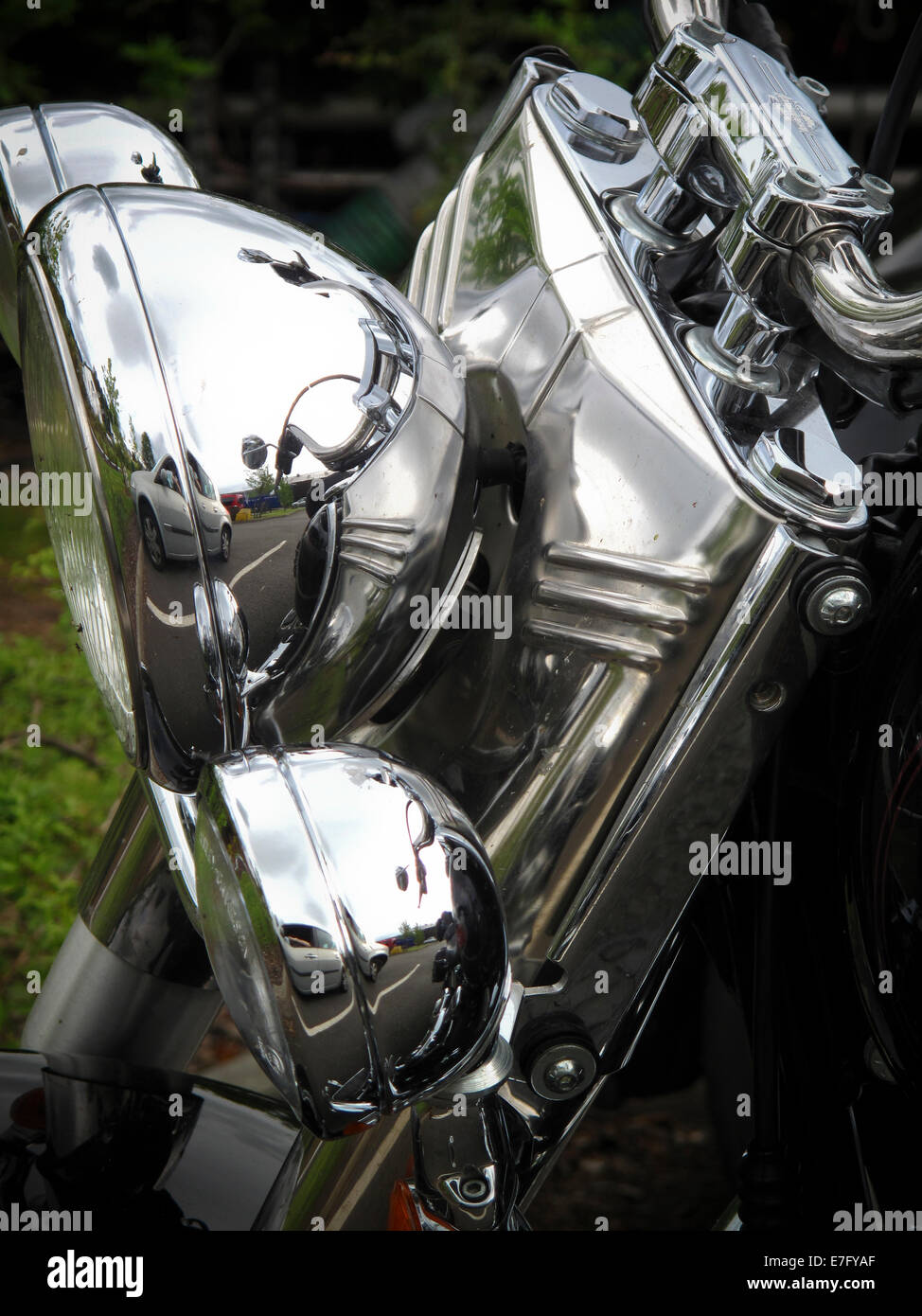 Chrom Detaillierung auf Harley Davidson Motorrad Stockfoto