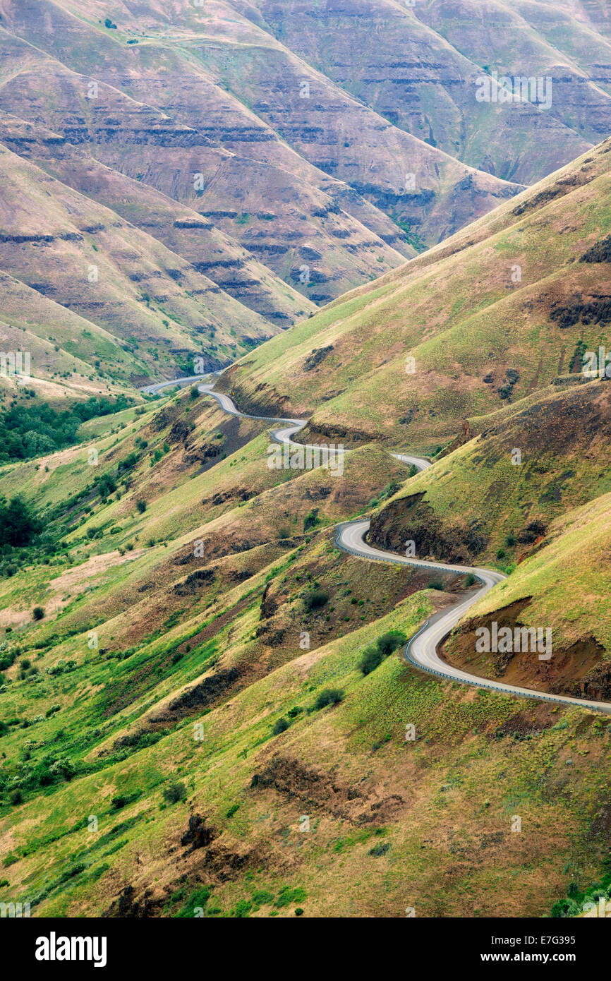 In diesem Abschnitt des Highway 3 bekannt als Klapperschlange Grade in NE Oregon Grande Ronde River Canyon herunterfallen. Stockfoto