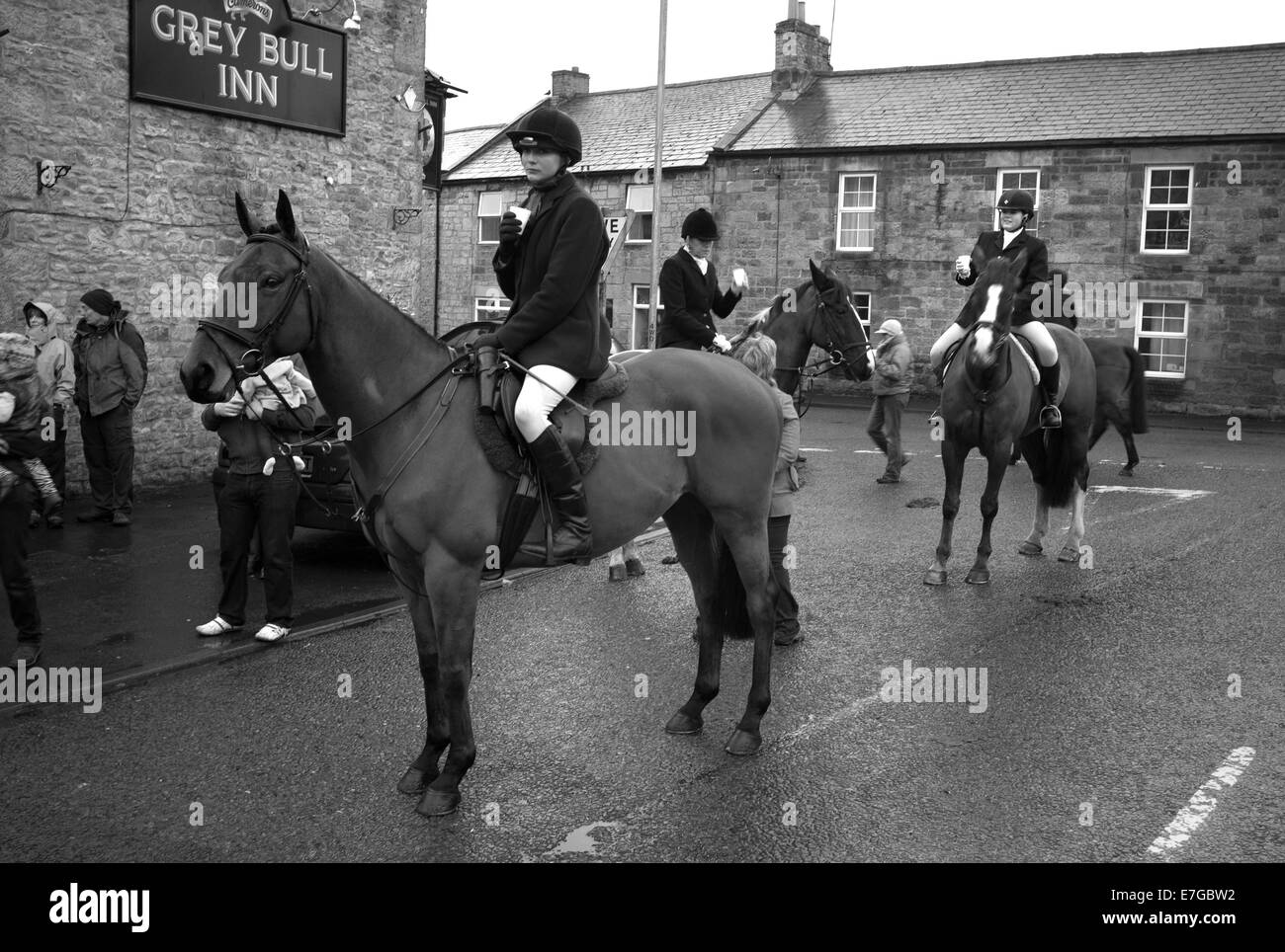 Treffpunkt für Weihnachtsjagd gerecht zu werden, Wark, Northumberland Stockfoto